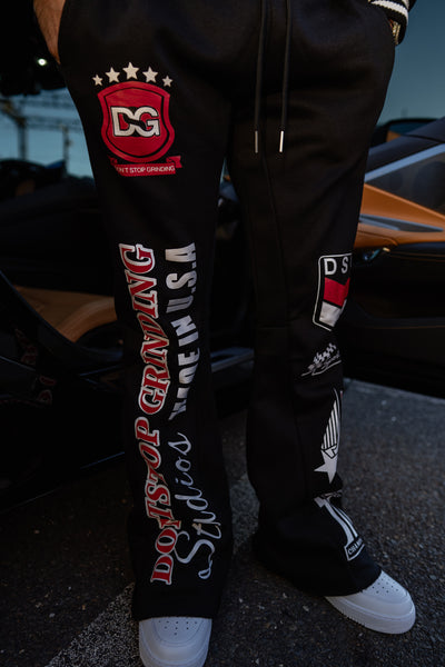 Stacked race track pants. – Danny 