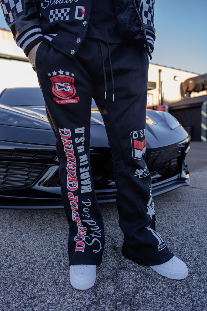 Stacked race track pants. Danny Swift Garcia