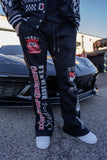 Stacked race track pants.