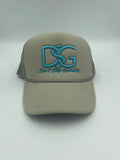 Gray/sky blue trucker