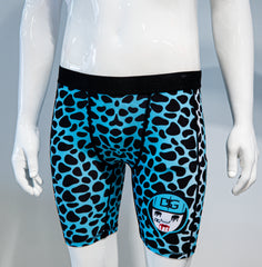 Blue leopard compression shorts.